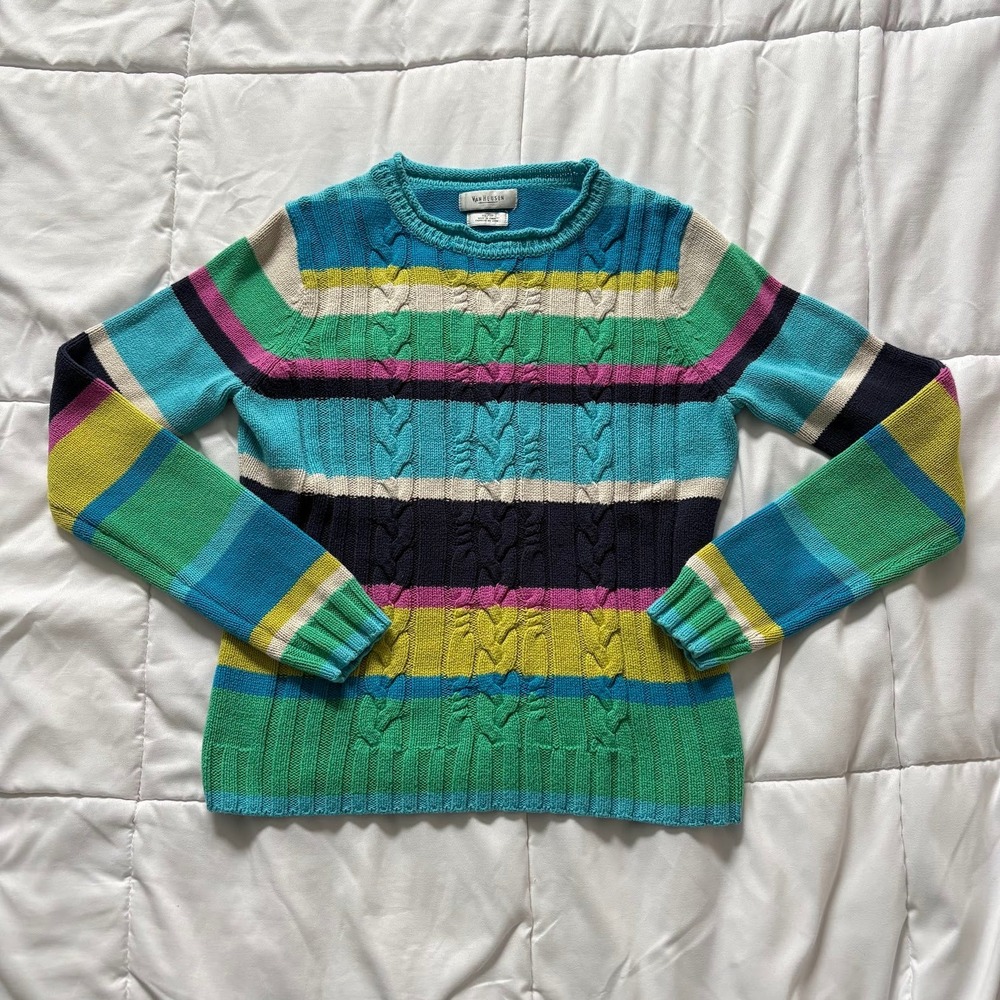 Vintage 90s Van Heusen striped Cable Knit Crewneck Sweater XS Hippie Capsule Y2K
